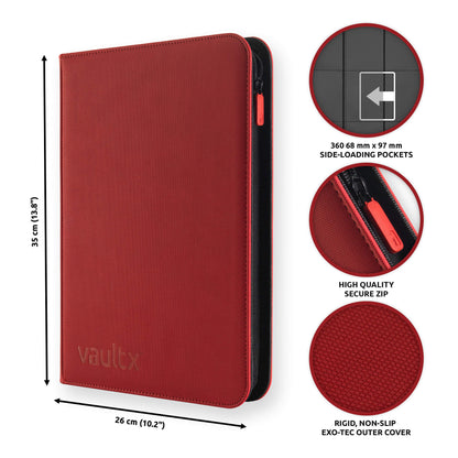 Vault X 9-Pocket Exo-Tech Zip Binder - Fire Red